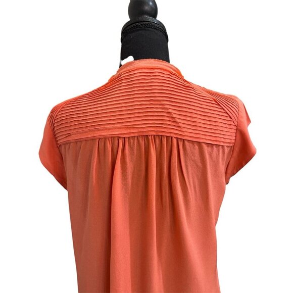 Daniel Rainn Top Pleated Front Cap Sleeves Sz M Coral 100% Silk - Picture 4 of 8